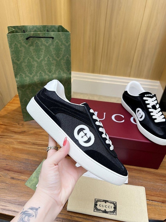 Женские замшевые кеды Gucci Premium - Black