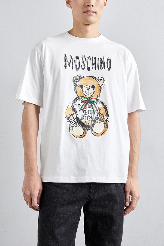 Мужская белая футболка Moschino Teddy Bear