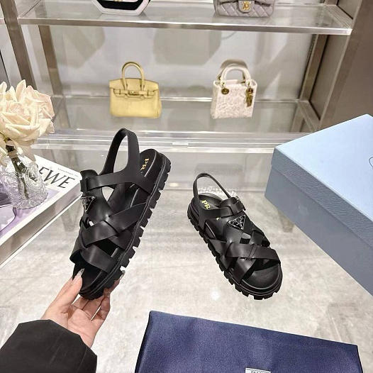 Женские кожаные сандалии Prada Monolith - Black   