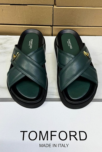 Кожаные шлёпанцы Tom Ford Preston - Green   