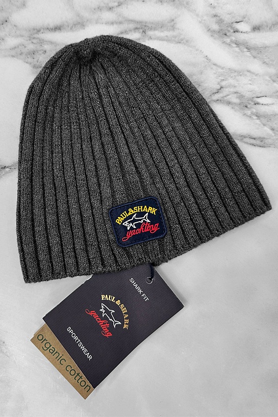 Мужская серая шапка Paul & Shark logo-patch