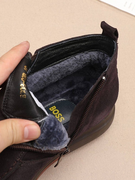 Замшевые лоферы с мехом Hugo Boss high-top - Brown