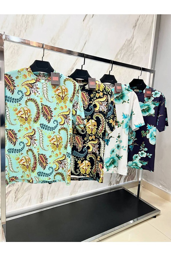 Тёмно-синяя футболка Etro floral-print