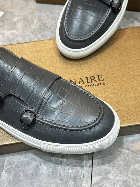 Мужские кожаные лоферы Billionaire серого цвета