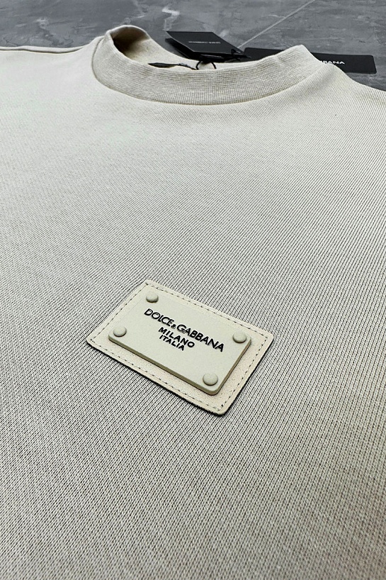 Бежевый оверсайз свитшот Dolce & Gabbana logo-plaque