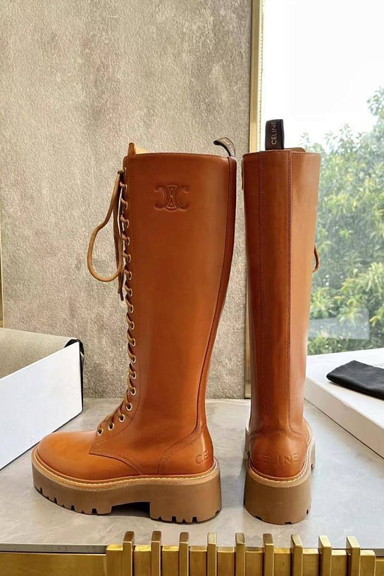 Женские кожаные сапоги Celine Premium - Brown