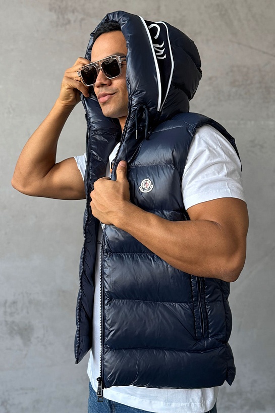 Мужской синий жилет Moncler Cardamine logo-patch