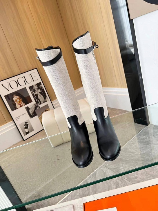 Женские кожаные сапоги Hermes Premium - Black / White