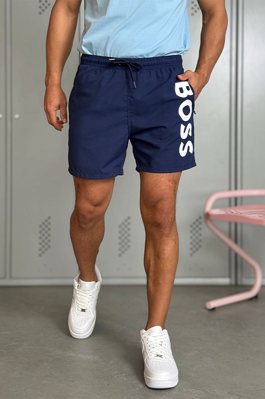 Мужские синие шорты Hugo Boss logo-print