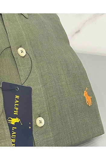 Тёмно-зелёная рубашка Polo Ralph Lauren logo-embroidered   