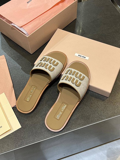 Женские кожаные шлёпанцы MIU MIU Premium - Brown   