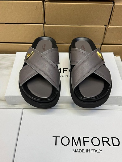 Кожаные шлёпанцы Tom Ford Preston - Grey   