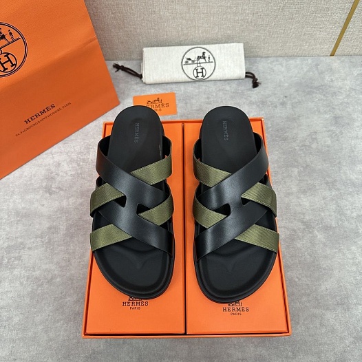 Мужские шлёпанцы Hermes Kazimir - Black / Khaki   