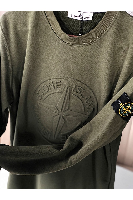 Мужской зелёный свитшот Stone Island с патчем на плече embossed logo