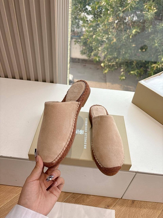 Женские замшевые шлёпанцы Brunello Cucinelli Premium - Beige