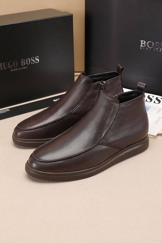 Кожаные лоферы с мехом Hugo Boss high-top - Brown