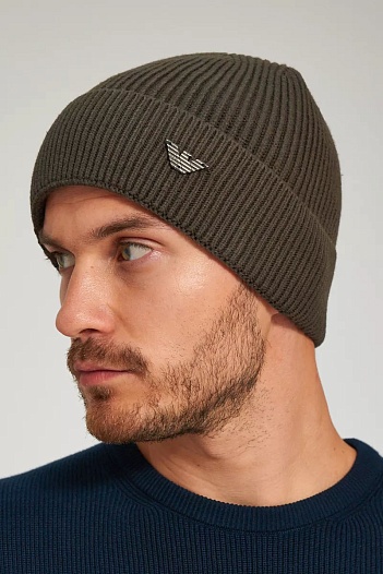Шапка цвета хаки Emporio Armani logo-plaque   