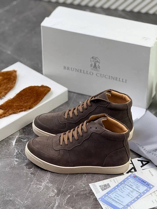 Замшевые кроссовки с меховой стелькой Brunello Cucinelli