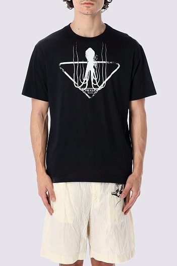 Чёрная мужская футболка Prada Octopus graphic-print   