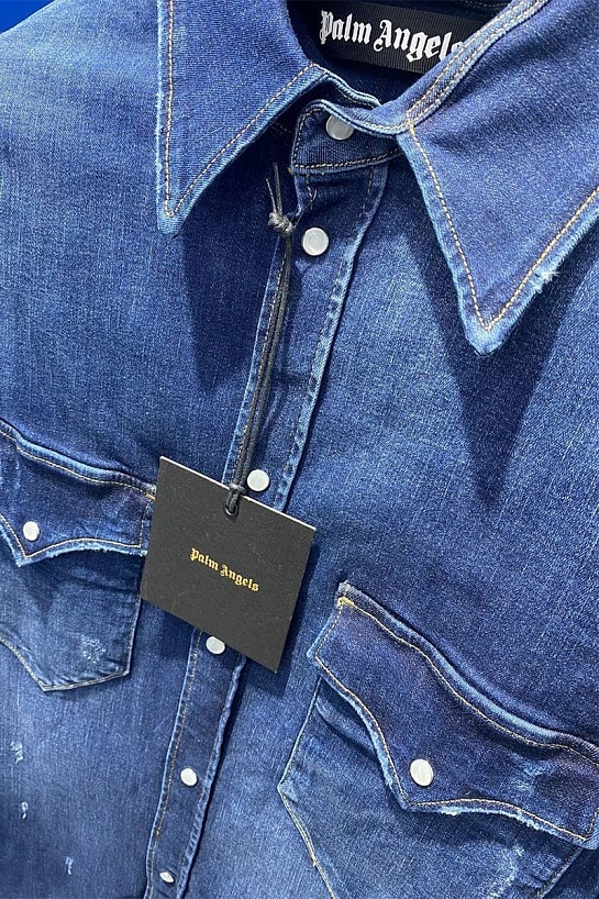 Мужская джинсовая рубашка Palm Angels синего цвета