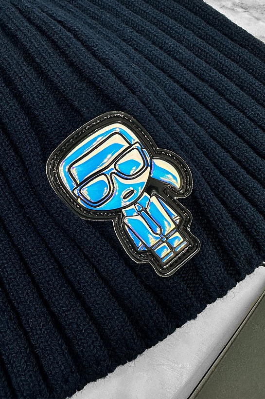 Мужская шапка тёмно-синего цвета Karl Lagerfeld logo-patch