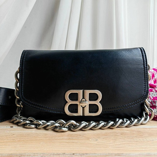 Кожаная сумка Balenciaga Bb Soft Flap 23x12 см - Black / Silver   