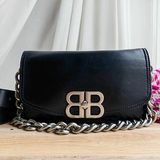 Кожаная сумка Balenciaga Bb Soft Flap 23x12 см - Black / Silver