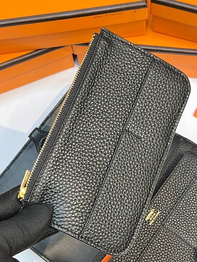 Кожаный кошелёк Hermes Dogon Duo - Black 19.5x12 см   