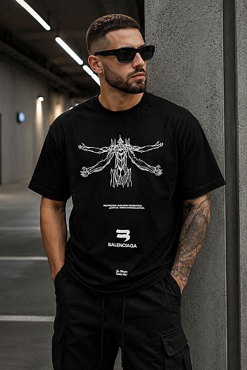 Чёрная оверсайз футболка Balenciaga Evangelion   