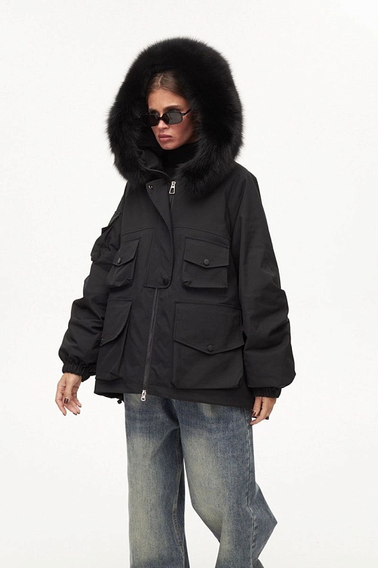 Женский чёрный пуховик с натуральным мехом Max Mara