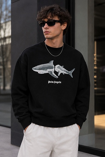 Чёрный оверсайз свитшот Palm Angels Shark   