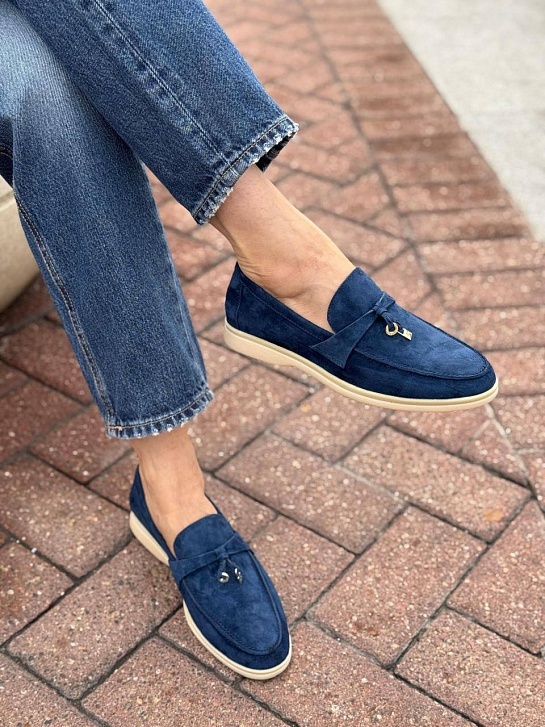 Женские замшевые лоферы Loro Piana Open Walk - Navy