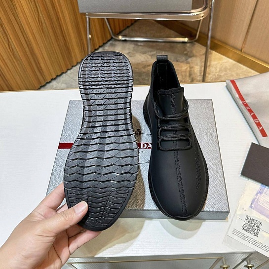 Мужские кожаные кроссовки Prada lace-up - Black