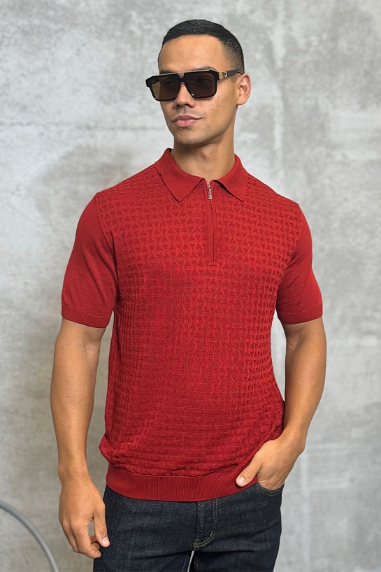 Мужское поло красного цвета Zilli zip neck