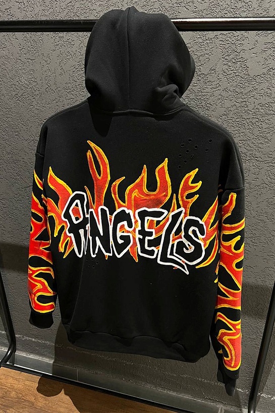 Чёрное худи Palm Angels Graffiti Flames logo-print