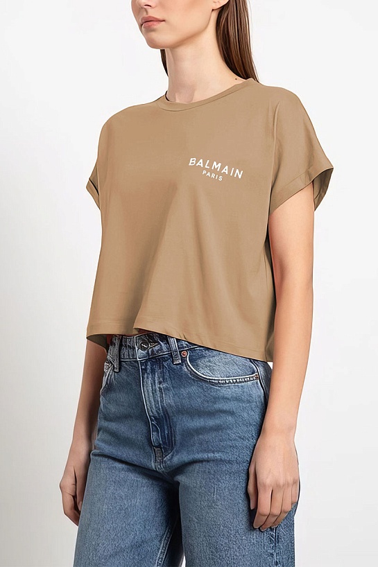 Женская футболка Balmain Paris - Beige