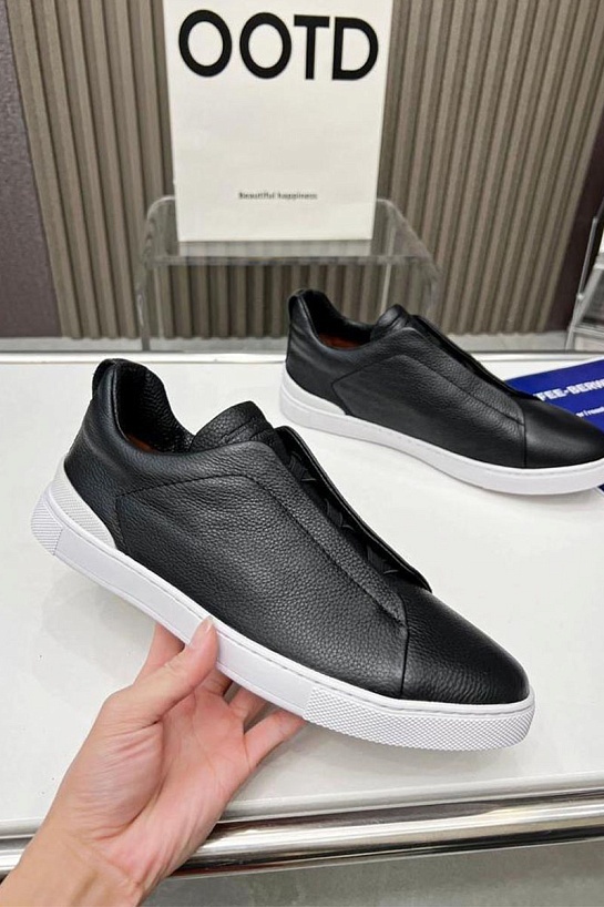 Чёрные кожаные кроссовки Ermenegildo Zegna