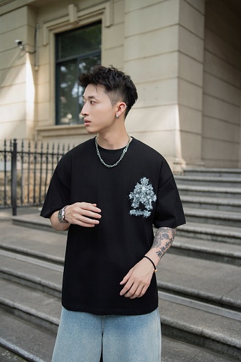 Чёрная оверсайз футболка Chrome Hearts Premium   