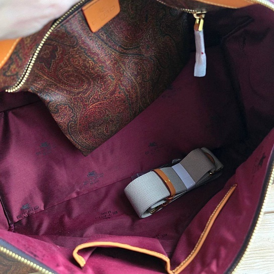Кожаная дорожная сумка Etro с узором пейсли 50x28 см