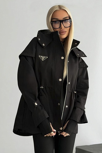 Женская нейлоновая ветровка Prada premium - Black   