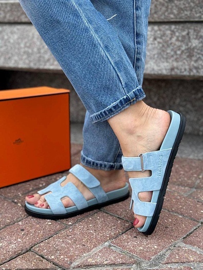 Женские замшевые сандалии Hermes Chypre - Blue   