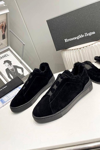 Кроссовки с мехом Ermenegildo Zegna Triple Stitch low-top - Black   