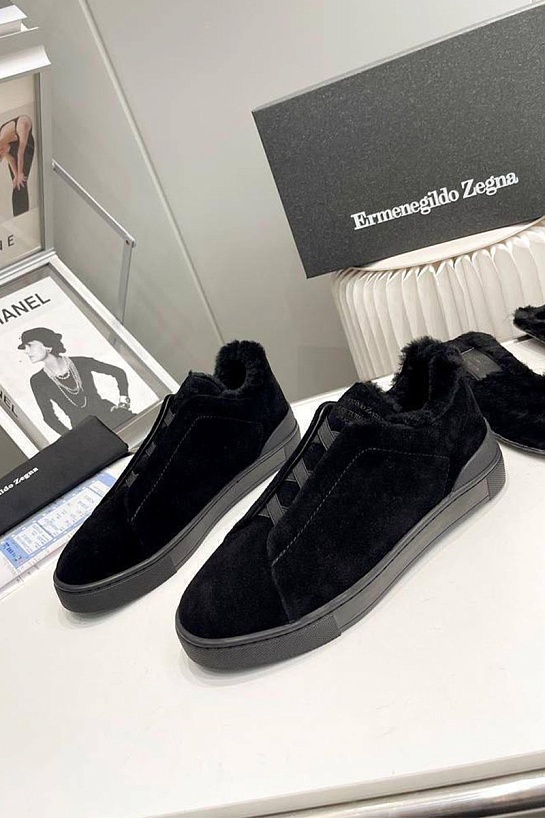 Кроссовки с мехом Ermenegildo Zegna Triple Stitch low-top - Black