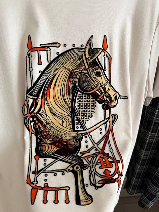 Бежевая женская футболка Hermes premium