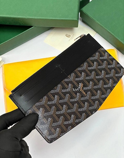 Кожаный кошелек Goyard Insert Louise Premium 21x11см - Black   