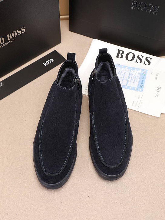 Замшевые лоферы с мехом Hugo Boss high-top - Navy