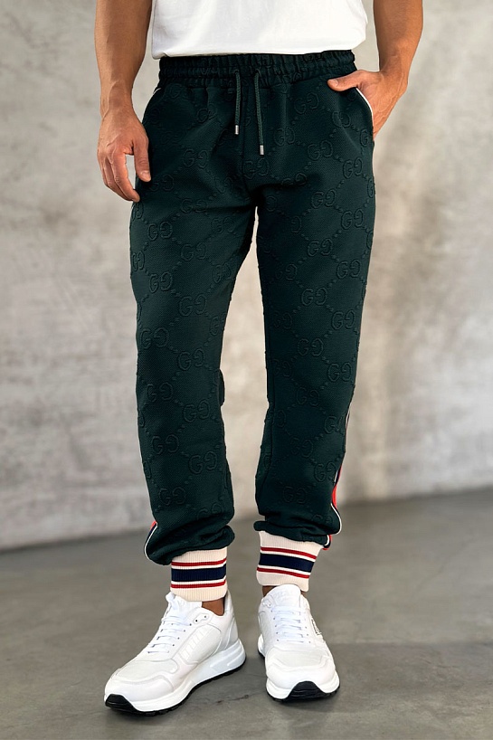 Зелёные спортивные штаны Gucci GG jacquard