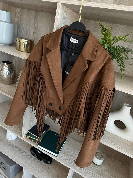 Женская замшевая косуха с бахромой Yves Saint Laurent