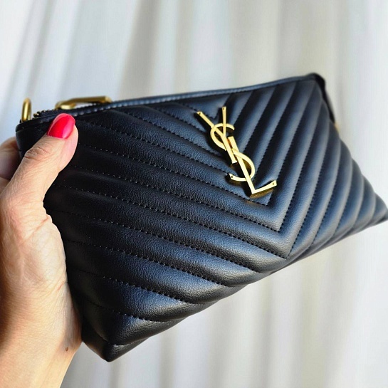 Кожаная чёрная сумка Yves Saint Laurent 24x20 см