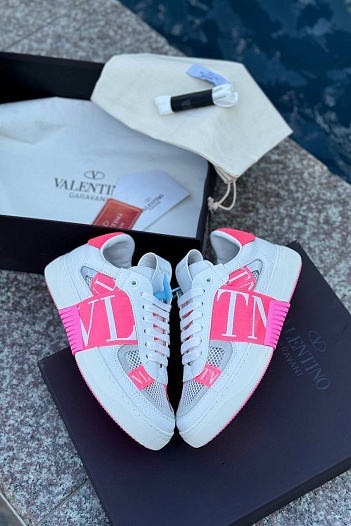Женские комбинированные кроссовки Valentino "VLTN" - White / Pink   